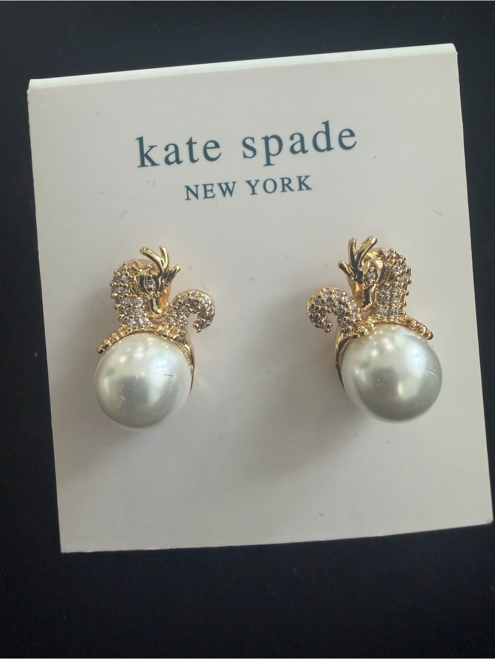 kate spade Dragon 🐉 Gold-Tone Crystal & Pearl Drop Earrings